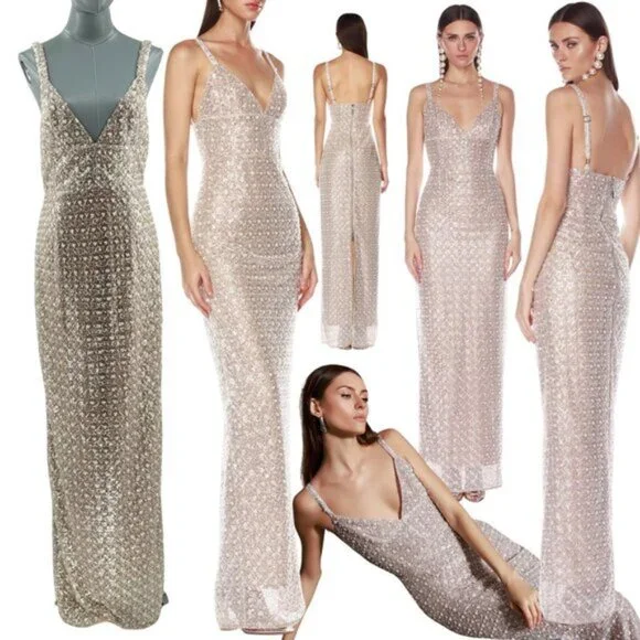 Bronx and Banco | Dresses | Bronx Banco Nwot Allegra Silver Sequin Beaded Maxi  Dress Sz M Us 6 | Poshmark